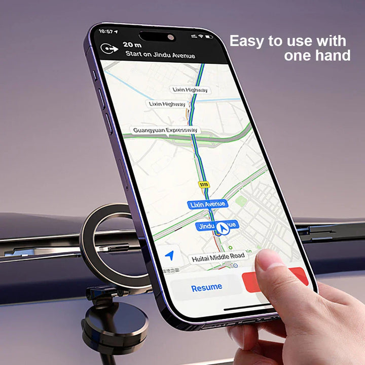 Kompakte faltbare magnetische Smartphone-Halterung für das Auto, einfach montierbar und sicher für alle Geräte.