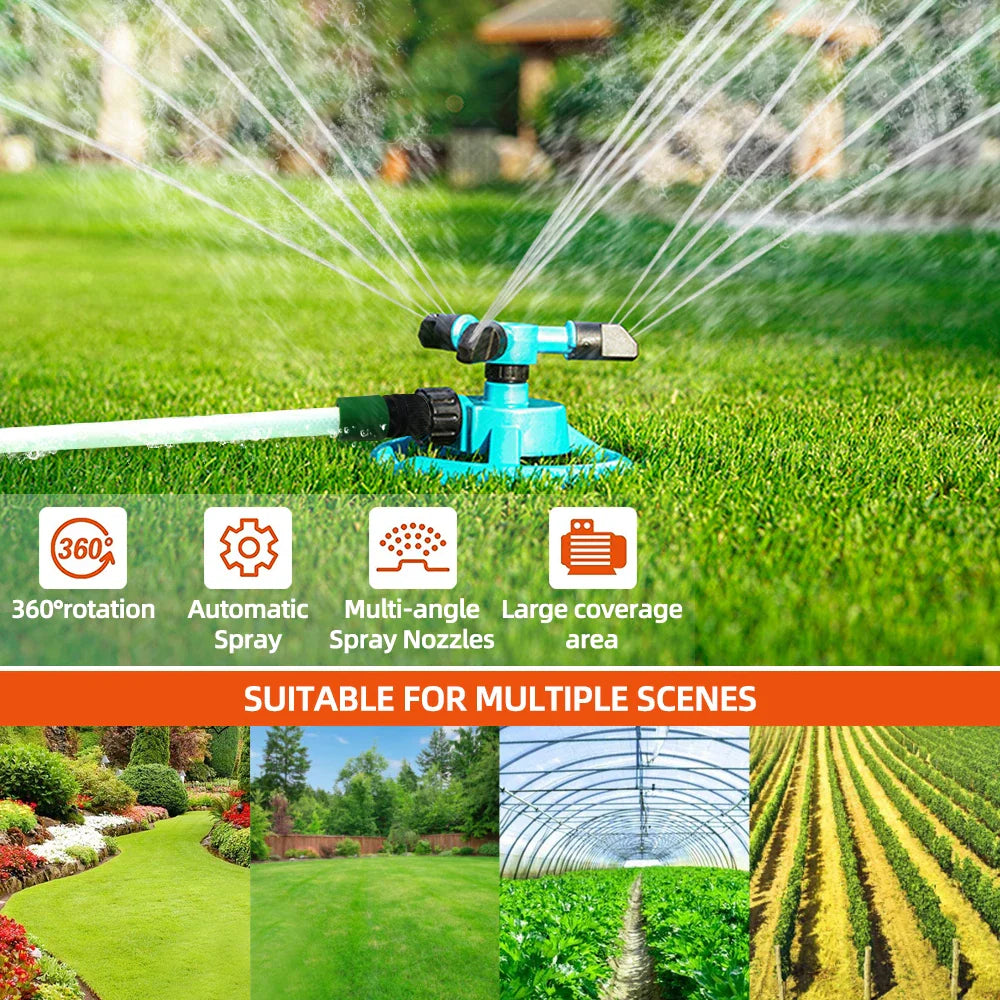 Wassersparender 360 Grad Rasensprenger bewässert Ihren Garten gleichmäßig; ideal für große Grünflächen.