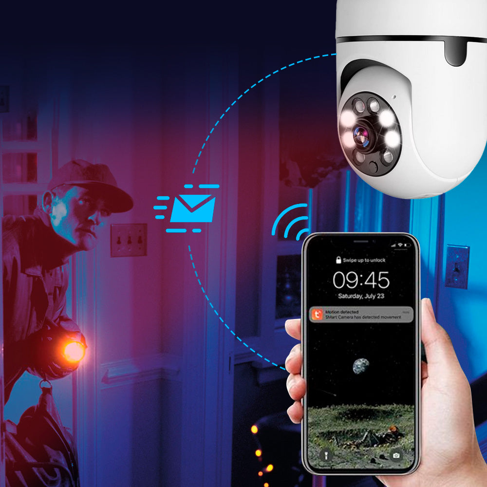 Schwenkbare 360-Grad Überwachungskamera mit Full HD Auflösung und smarter Bewegungserkennung.