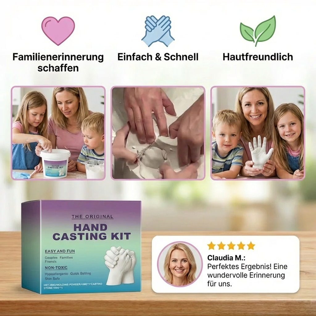 Inhalt des 3D Gipsabdruck-Sets für Familie & Paare: Alles für DIY Handabdruck. Kreativset Geschenkidee.