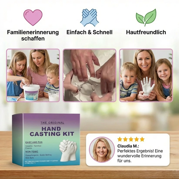 Inhalt des 3D Gipsabdruck-Sets für Familie & Paare: Alles für DIY Handabdruck. Kreativset Geschenkidee.