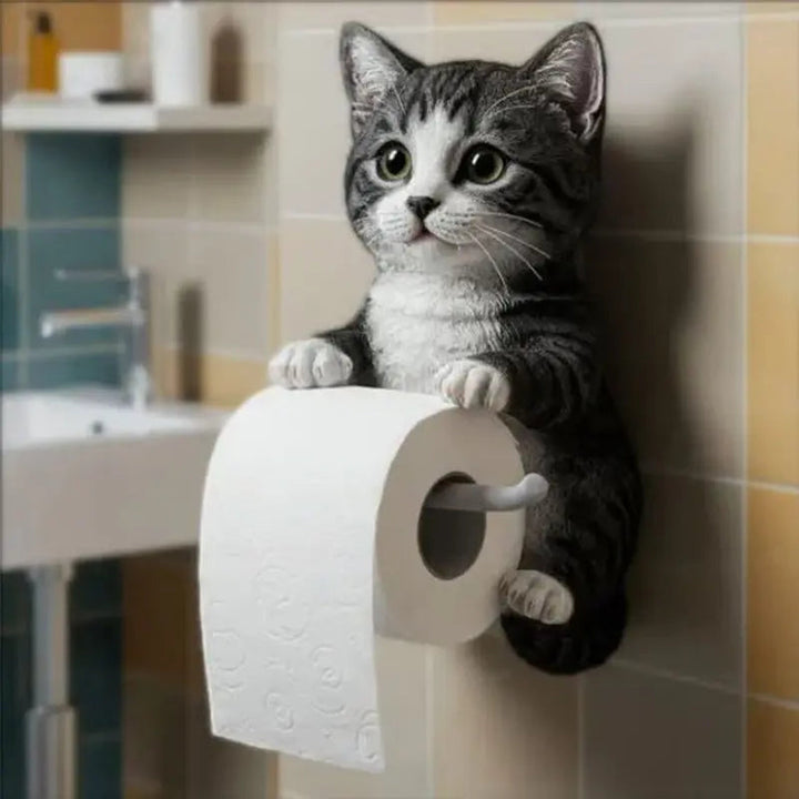 Einzigartiger lustiger Katzen Toilettenpapierhalter, 3D Design, ideale Badezimmer Deko & Geschenkidee aus Harz.