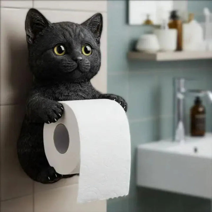 Fröhlicher 3D Katzen Toilettenpapierhalter, handbemaltes Harz, lustiges Tiermotiv als Badezimmer Hingucker.
