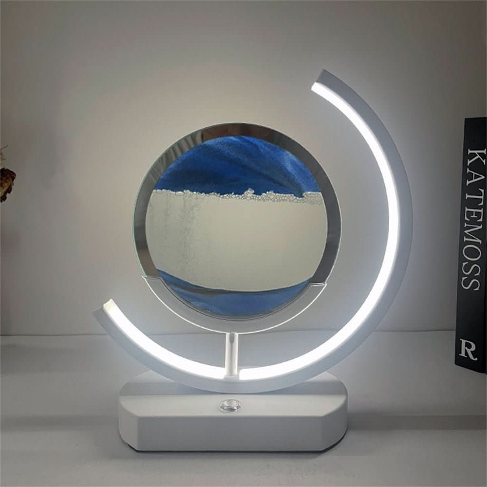 3D LED Sandkunst Tischlampe, USB-betrieben, für beruhigendes Ambiente und moderne Raumdekoration.