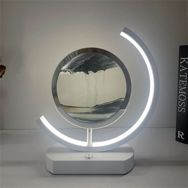 Beruhigende USB-betriebene LED Tischlampe mit 3D Sandkunst, perfekt für Schlafzimmer und Wohnzimmer.