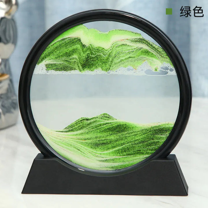 3D Sandbild Aurelia Flow: Beruhigende Sandkunst aus Glas für entspannende Dekoration in Wohnzimmer & Büro.