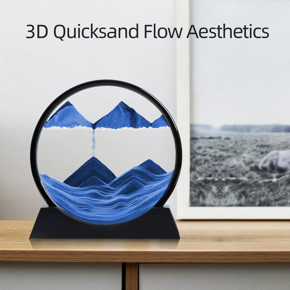 Dynamisches Sandbild Aurelia Flow für Wohnzimmer-Deko. Bewegte Sandkunst im Glasrahmen zur Entspannung.