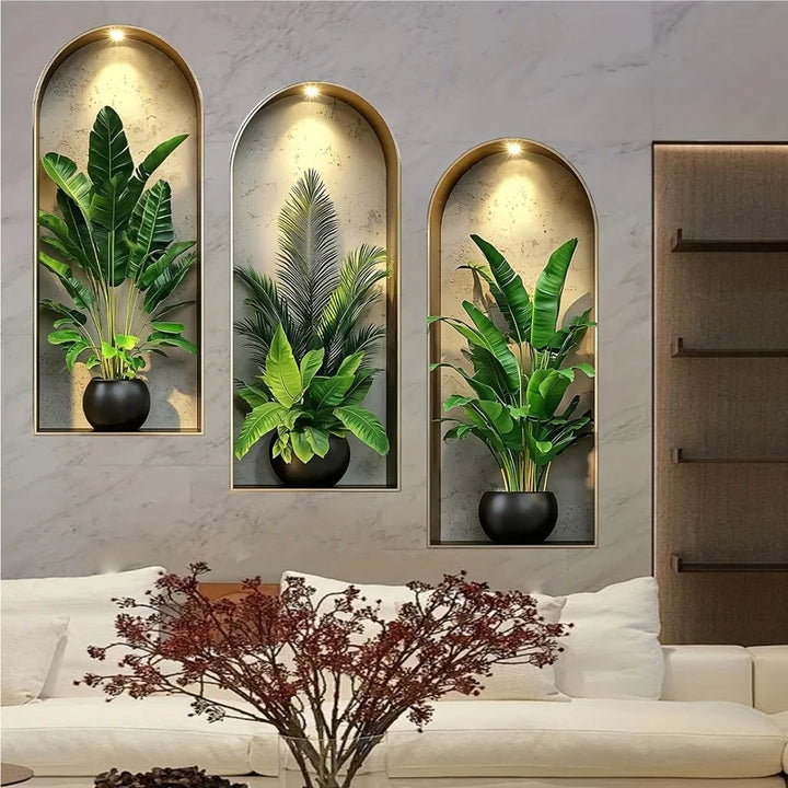3D Wandsticker Pflanzen im Aquarell-Design, ideal für moderne Wohnzimmer- und Schlafzimmer-Deko, selbstklebend.