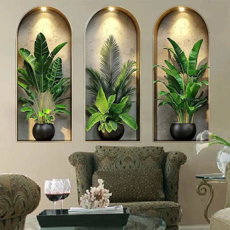 Moderner 3D Pflanzen Wandsticker mit Aquarell-Optik, selbstklebend für natürliche Wandgestaltung in Wohn- & Schlafzimmer.