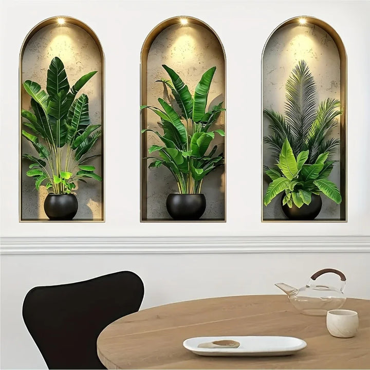 Dekorativer 3D Pflanzen-Wandsticker mit zartem Aquarell-Muster, selbstklebend für moderne Wohnzimmer-Deko.