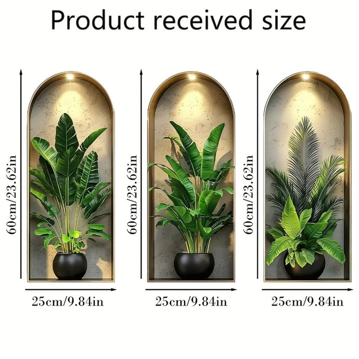 Elegante 3D Pflanzen-Wandsticker im Aquarell-Stil, ideal als moderne Natur-Deko für Wände in Wohn- und Schlafzimmern.
