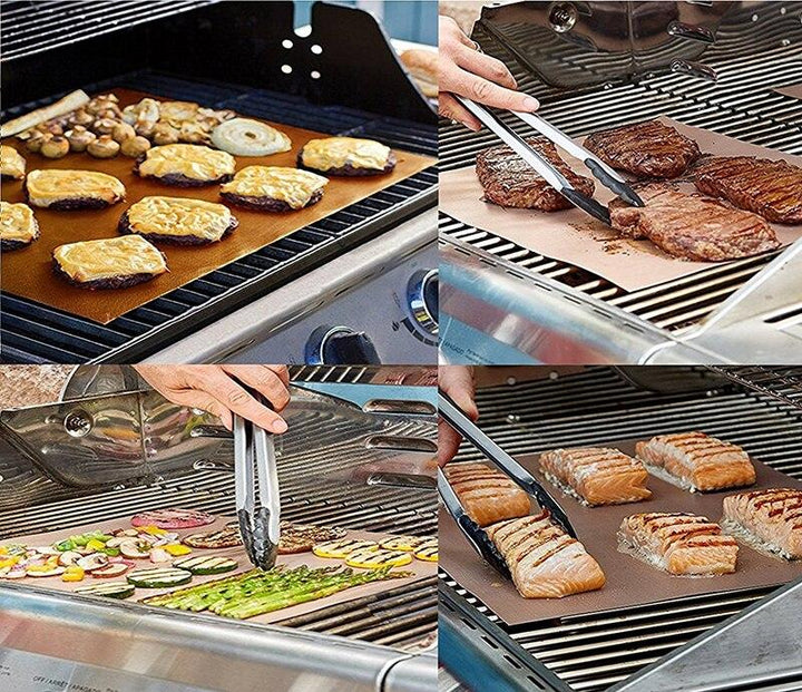 Wiederverwendbare Antihaft Grillmatten (3er Set) für Gasgrill & Backofen. Schützt Rost, erleichtert Reinigung.