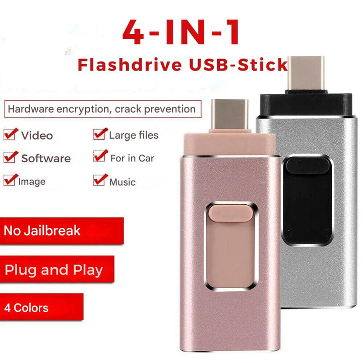 Tragbarer 4-in-1 USB Stick DataFlex im robusten Metallgehäuse; mobiler Datenspeicher für unterwegs.