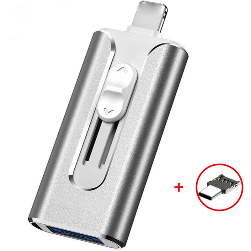 4-in-1 USB-Stick für schnellen Datentransfer zwischen Smartphone (Lightning, USB-C), Tablet & PC (USB-A, Micro-USB).
