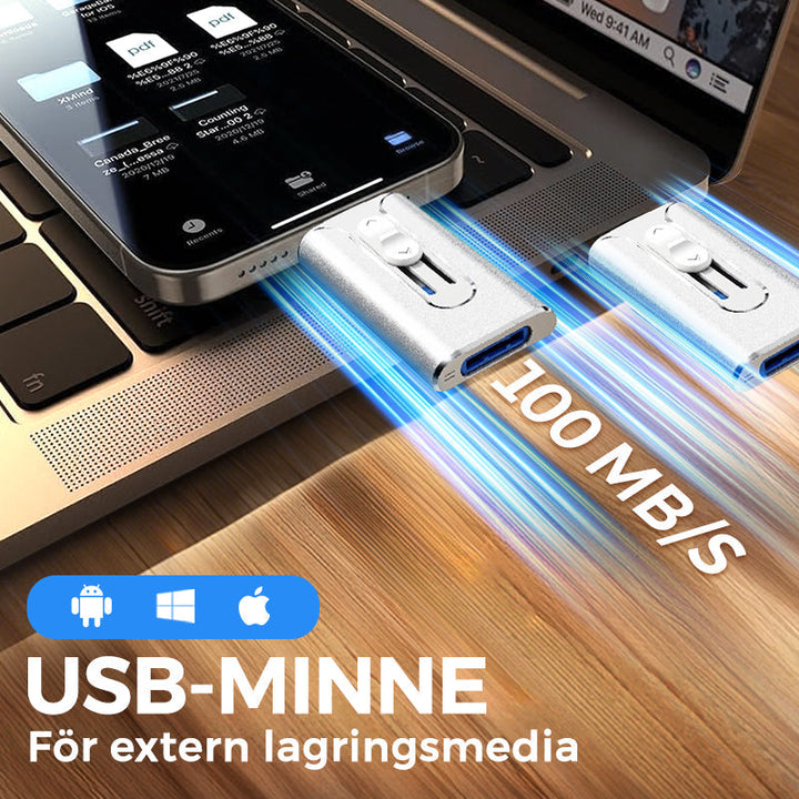 Kompakter Speicherstick für iPhone, Android und Computer. Externe Speichererweiterung mit USB-C & Lightning.