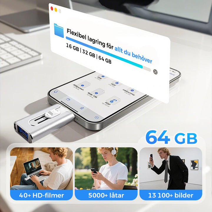 Hochwertiger Speicherstick für Smartphone-Backup und PC-Datentransfer. Kompaktes Design für unterwegs.