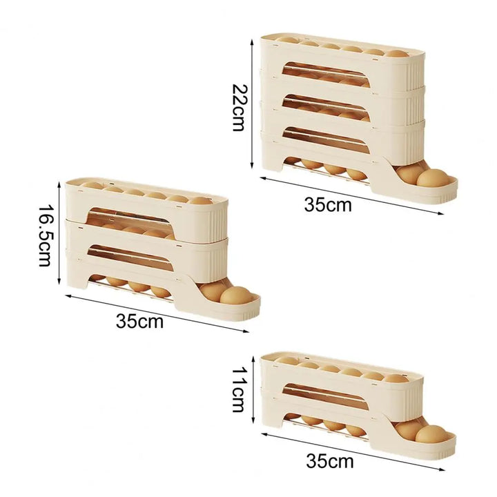 Geräumige 4-stöckige Eierbox für den Kühlschrank, selbstrollend. Praktischer Eier-Organizer für bis zu 24 Eier.