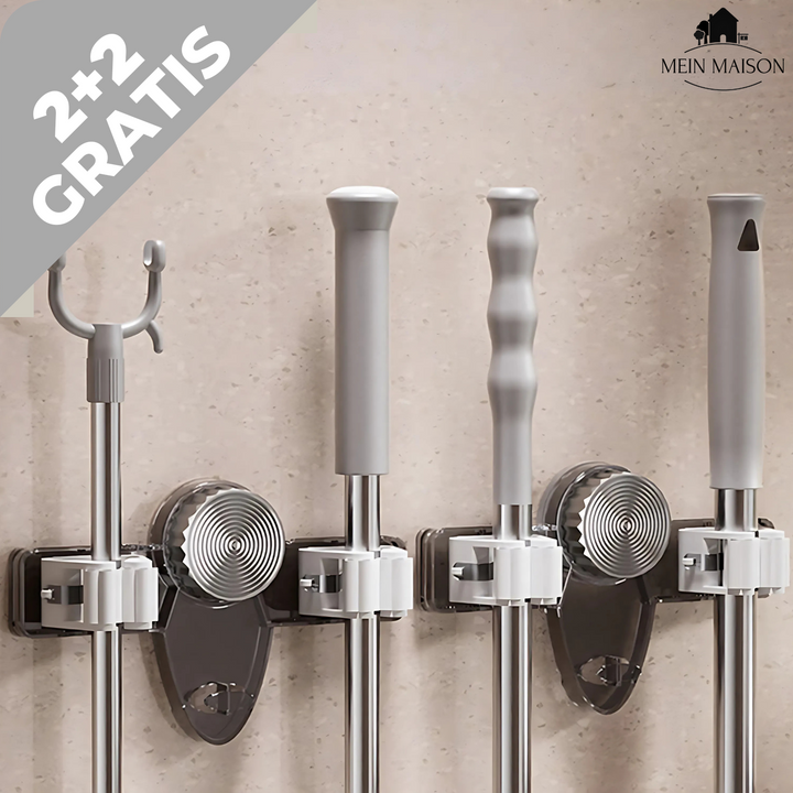 4er Set bohrfreie Besenhalter für Wandmontage, ideal für Besen, Mopps & Gartengeräte.