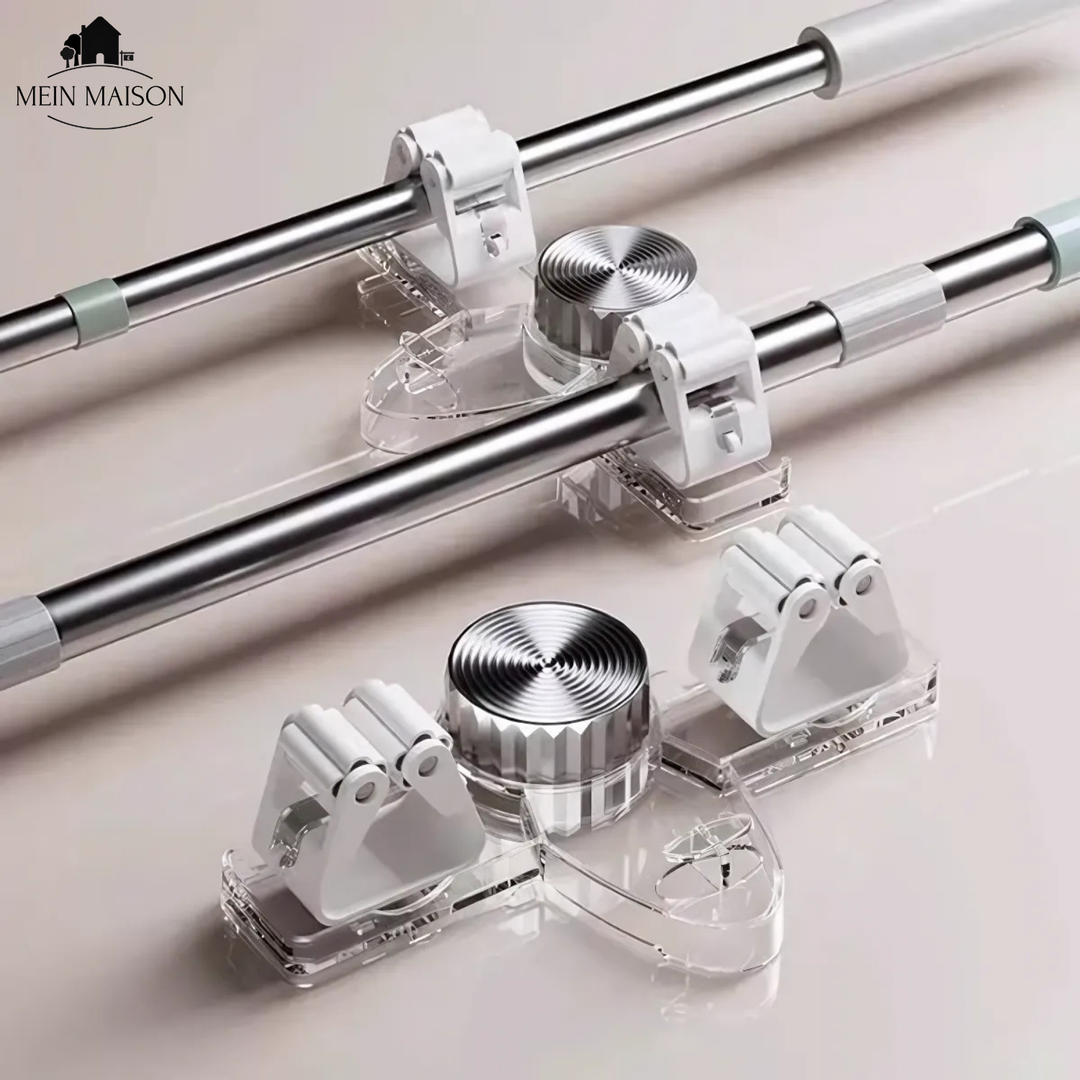 Funktioneller Besen-Organizer 4er Set, bohrfrei, ideal für Reinigungszubehör in Küche & Bad.