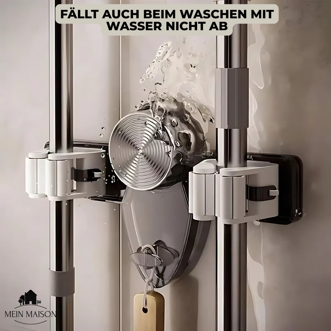 Vielseitiges Ordnungssystem: 4 bohrfreie Besenhalter für Besen, Wischer und andere Geräte.