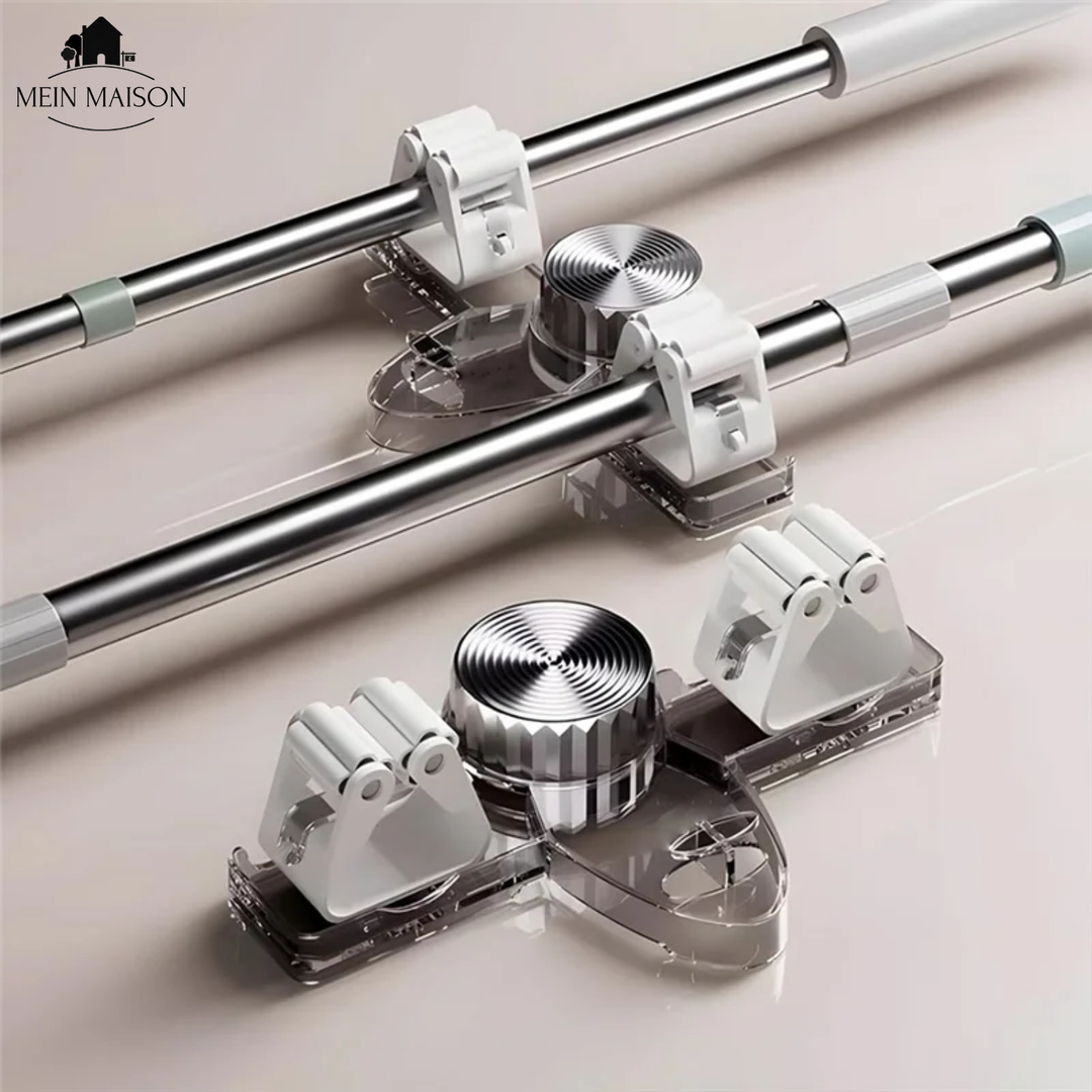Set von 4 robusten bohrfreien Wandhaltern für Besen und Wischer, schafft sofort Ordnung.