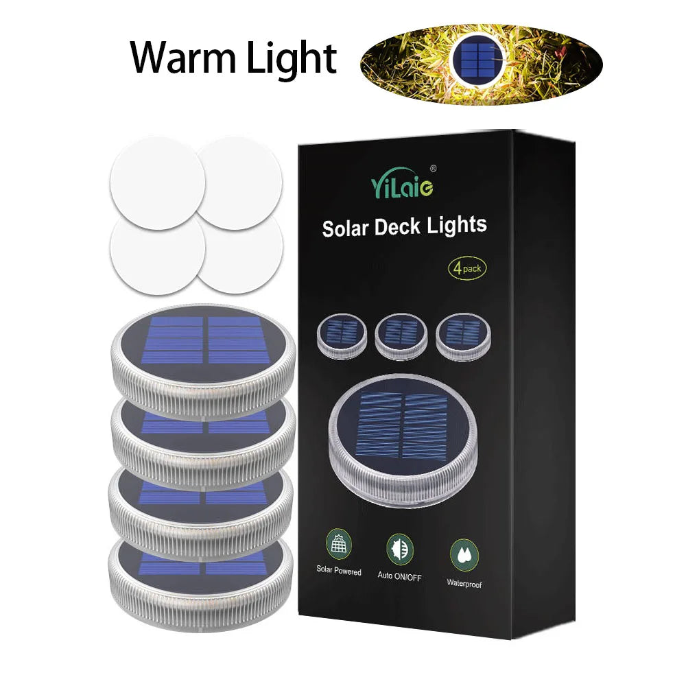 Dekoratives 4er-Set Solar-Terrassenleuchten, IP68 wasserdicht, schafft angenehmes Ambiente im Außenbereich.