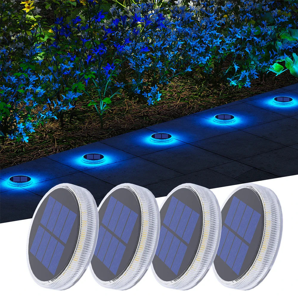 Kompaktes 4er-Set IP68 wasserdichter Solar-LED-Bodenleuchten für moderne Garten- & Wegeleuchtung.