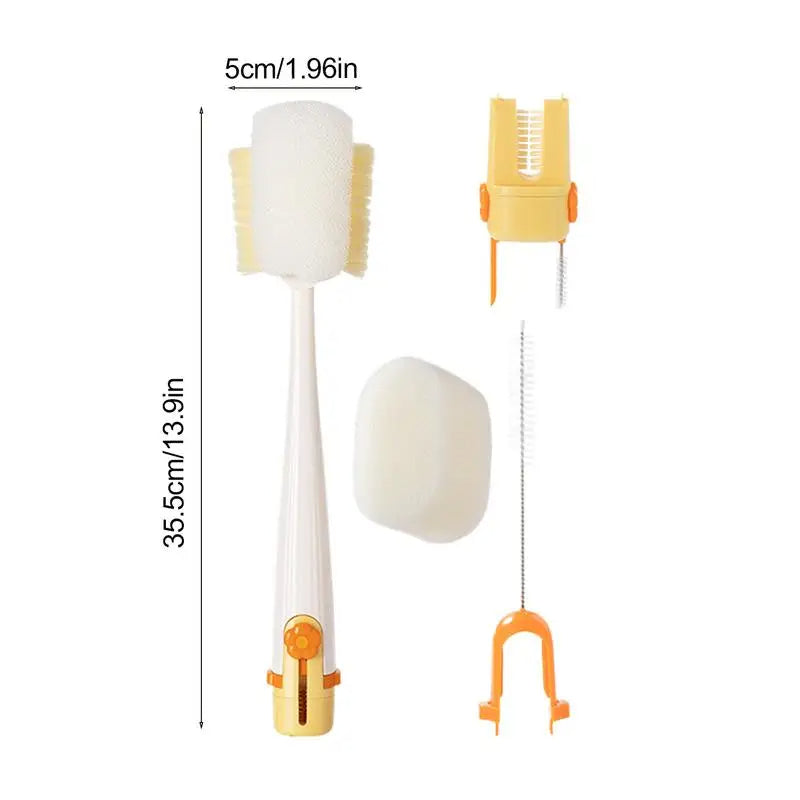 Kompletter 5-in-1 Reiniger: Flaschenbürste, Gläserreiniger, Strohhalmbürste als Reinigungswerkzeug.
