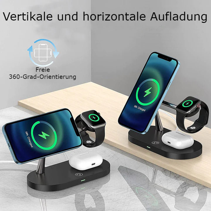 Elegante kabellose Ladestation mit Stimmungslicht für iPhone, Samsung, AirPods & Smartwatch. Schnellladen & Schreibtisch-Organizer.