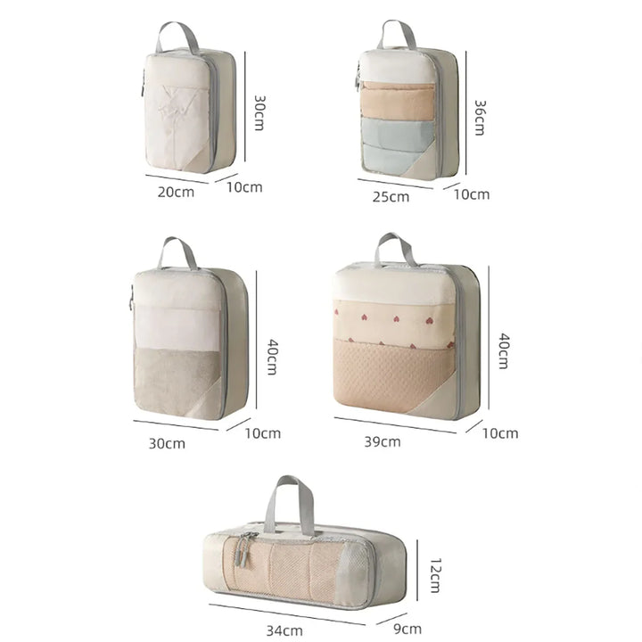 Robustes 5-teiliges Reise Organizer Set; wasserdichte Kompressionsbeutel & Packwürfel für Gepäcksortierung.