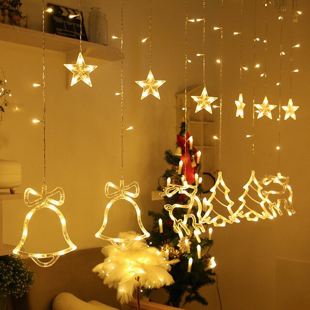 Stimmungsvolle 5m LED-Lichterkette mit Mond, Stern, Schneeflocken für Garten, Balkon, Party, Weihnachten.