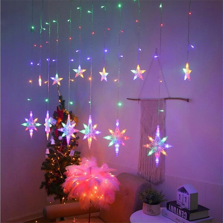Vielseitige 5m LED Lichterkette mit Mond, Stern, Schneeflocken. Für Garten, Weihnachten, Partys. Solar/Netz.