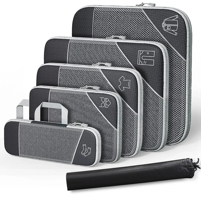 Robustes 6-teiliges Nylon Reise-Organizer Set, komprimierbar & wasserdicht, ideal für Koffer und ordentliches Gepäck.