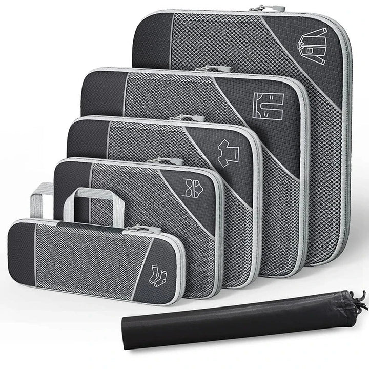 Robustes 6-teiliges Nylon Reise-Organizer Set, komprimierbar & wasserdicht, ideal für Koffer und ordentliches Gepäck.