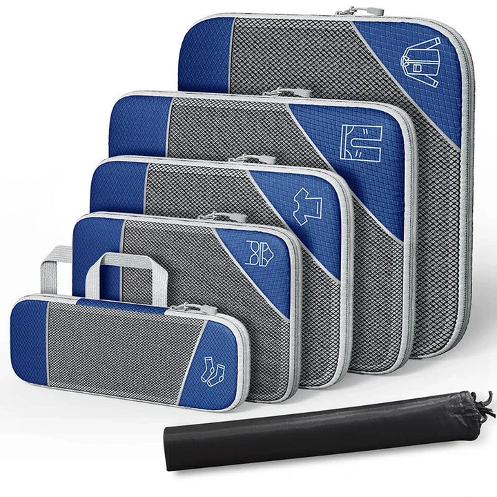 Ideale Packtaschen für Camping & Urlaub: 6-teiliges, komprimierbares & wasserdichtes Reise-Organizer Set für Koffer.