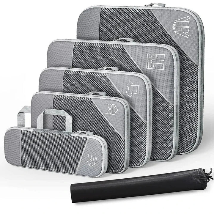 Hochwertiges 6-teiliges Reise-Organizer Set für Koffer. Wasserdichte Nylon-Packtaschen komprimierbar für optimales Packen.