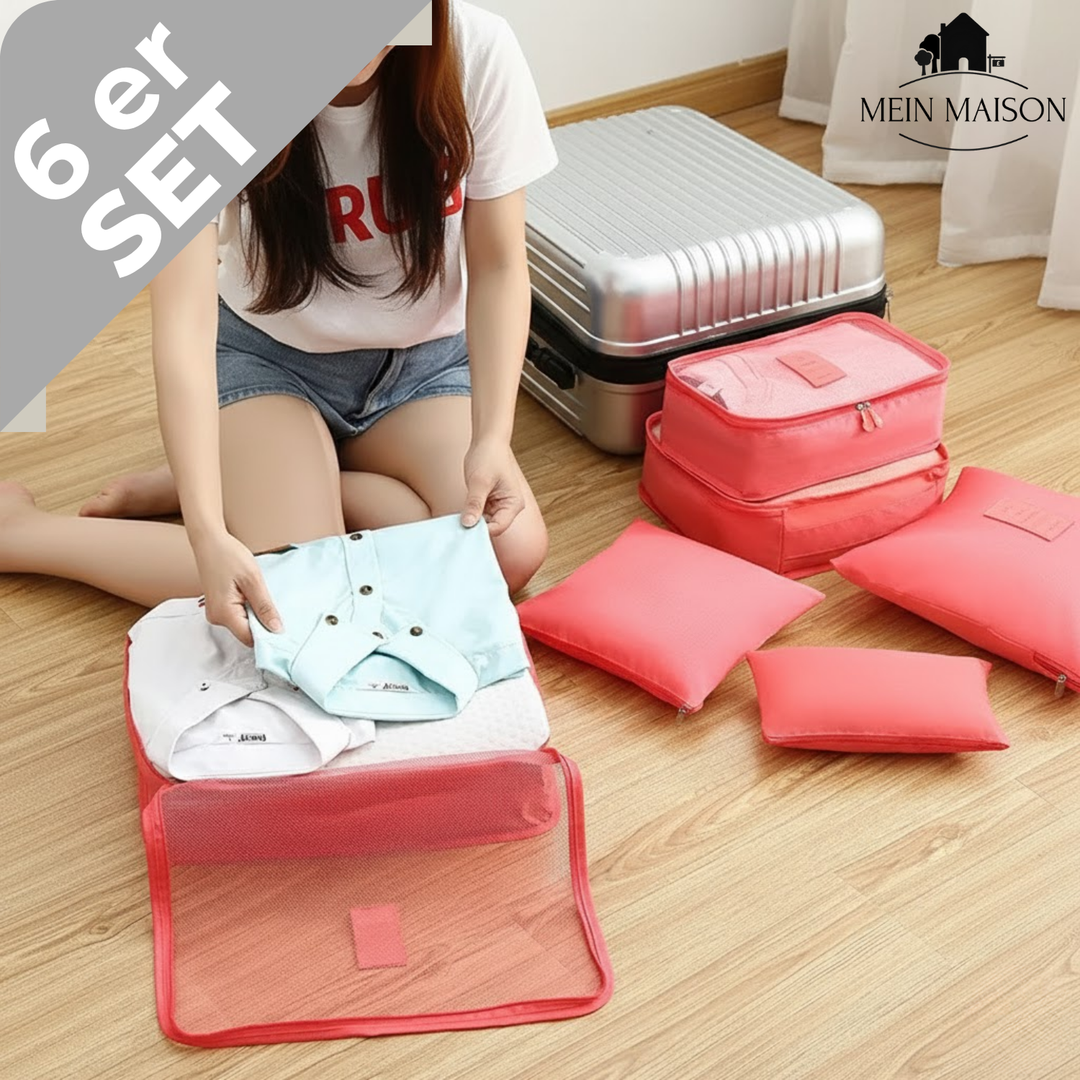6-teiliges Unisex Reise Packwürfel Set aus wasserdichtem Polyester für effiziente Kofferorganisation.