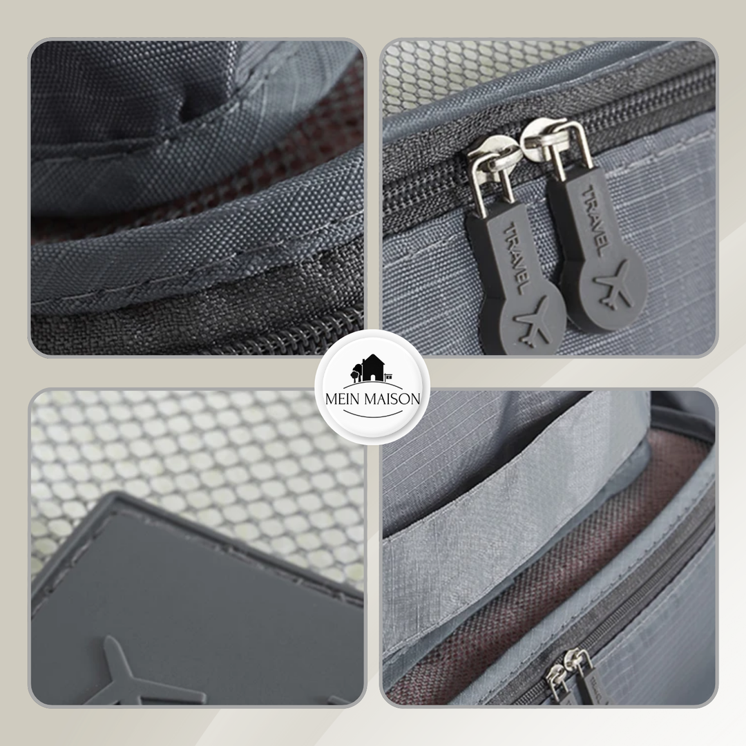 Ordentliches Reise Packwürfel Set zur effizienten Organisation von Kleidung & Reisezubehör im Gepäck, 6-teilig.