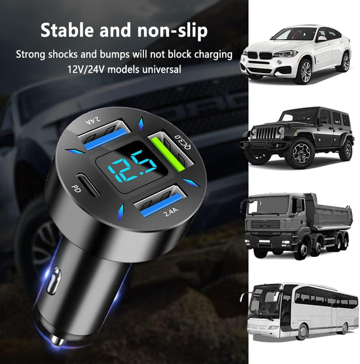 66W Pkw-Lader mit PD & QC 3.0. USB-C & USB-A Ports für schnelle Ladezeiten im Auto.