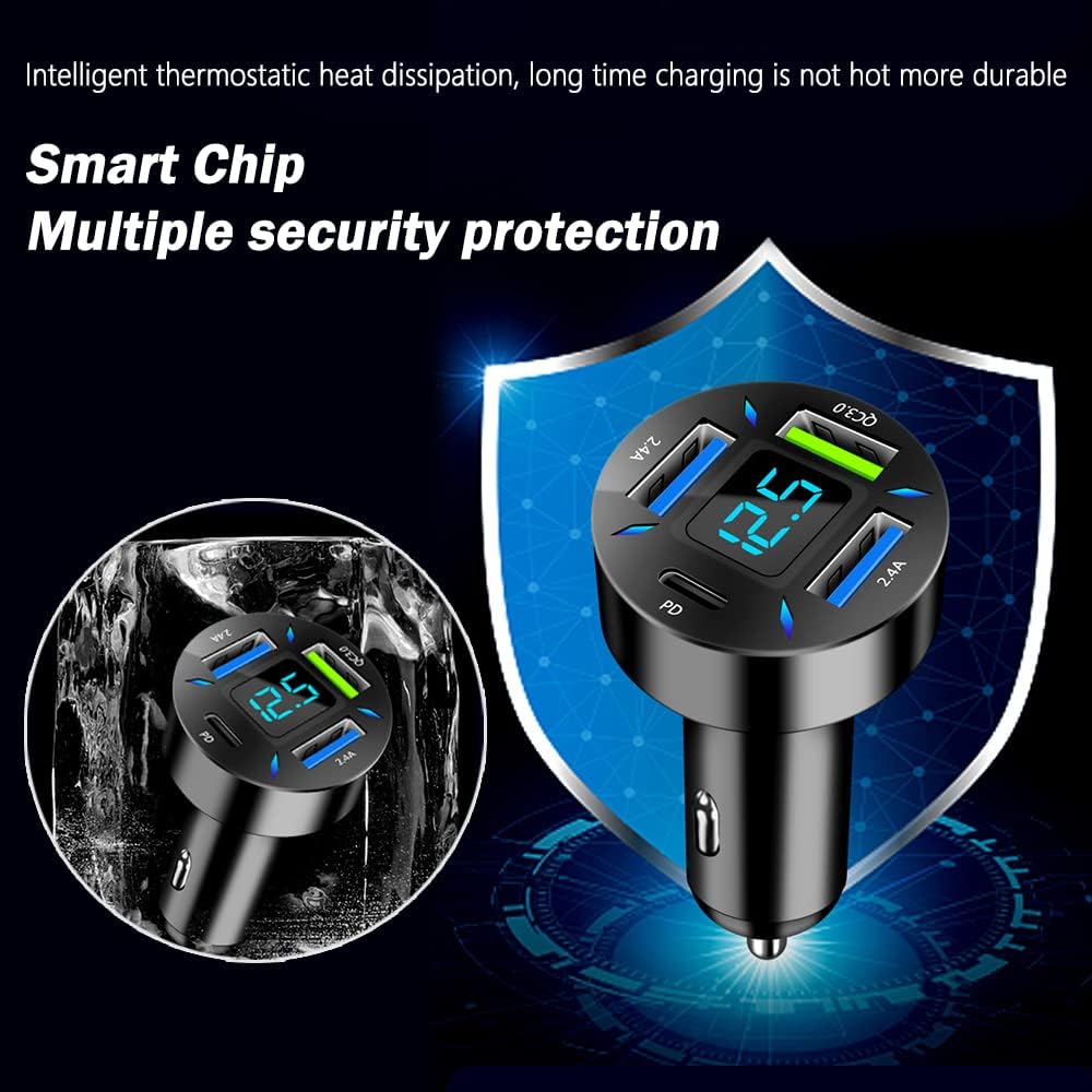 Auto-Zubehör: 66W USB Schnelllader mit PD & QC 3.0 Funktion für Zigarettenanzünder.