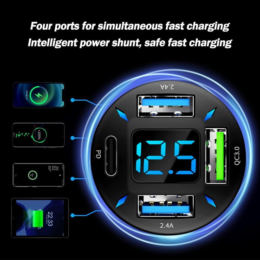 Leistungsstarkes 66W Autoladegerät. Schnelles Laden von Smartphones mit USB PD & QC 3.0 im Auto.