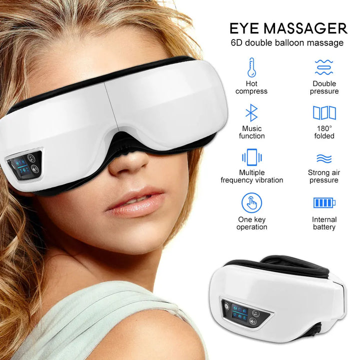 Modernes Augenmassagegerät mit Airbag-Kompression und Vibration zur Linderung müder Augen.