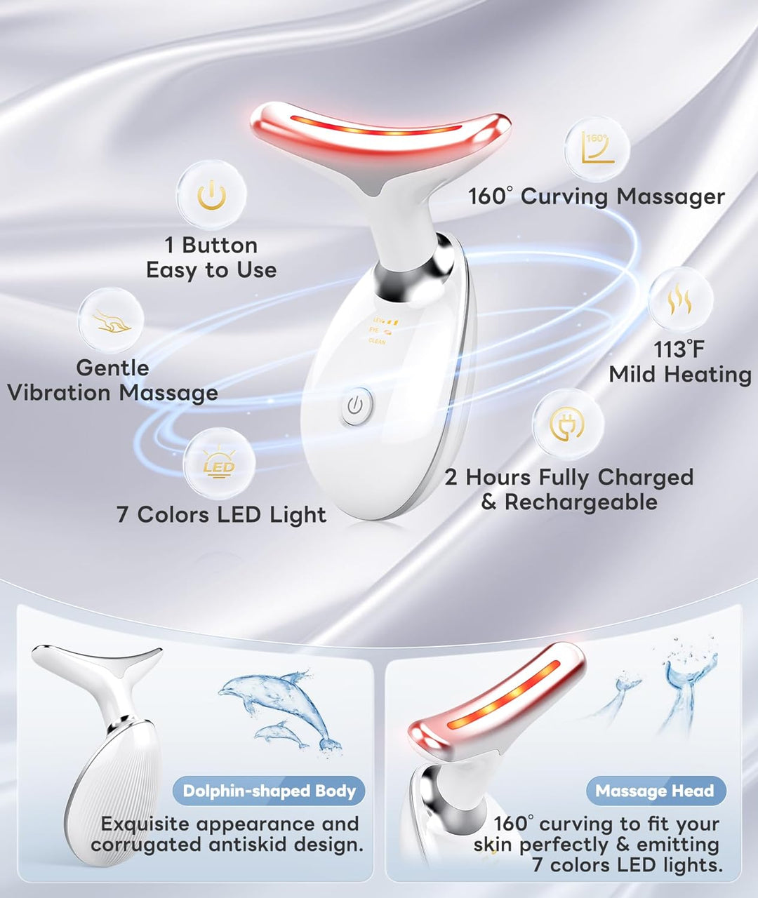 Ergonomischer 7-Farben LED Gesichts-Massager für effektive Gesichtsbehandlung und Hautverjüngung im Heimgebrauch.