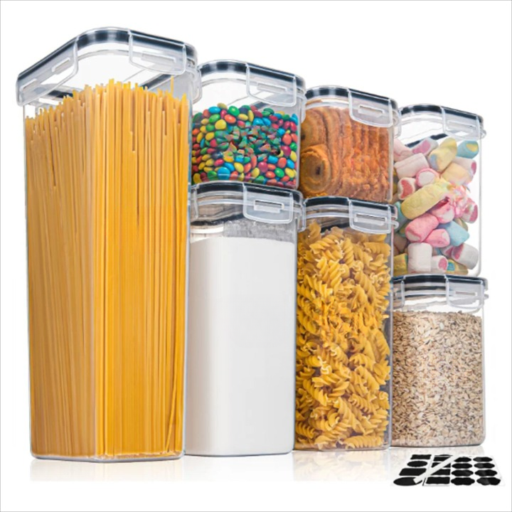 7-teiliges luftdichtes Lebensmittelbehälter Set, BPA-frei, stapelbar, ideal für organisierte Küchenaufbewahrung.