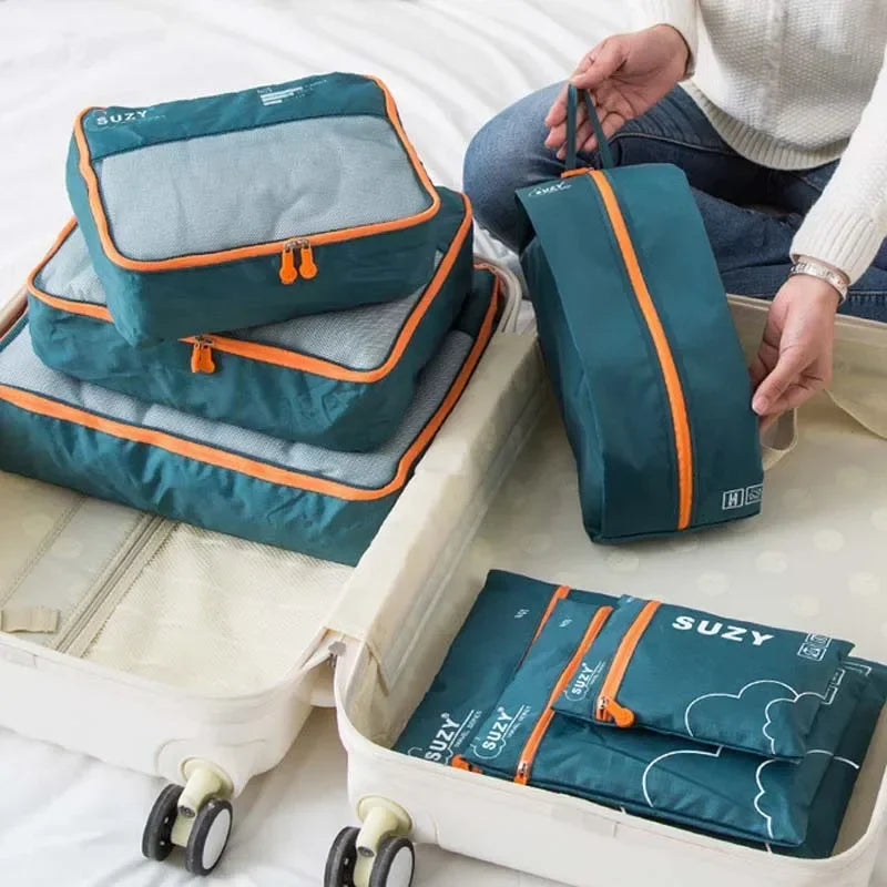 7-teiliges Reise-Organizer Set für Koffer, Taschen & Gepäck; ideal für Kleidung, Schuhe & Zubehör, platzsparend.