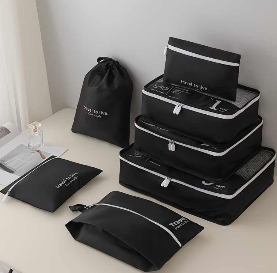 7-teiliges wasserabweisendes Packwürfel & Packtaschen Set, perfekt zur Organisation im Reisekoffer & Reisetaschen.