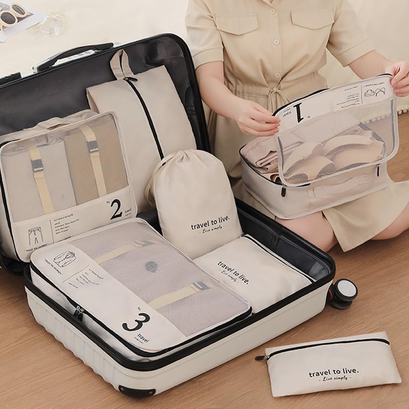 Vielseitiges 7-tlg. Koffer Organizer Set: wasserabweisende Packtaschen & Würfel für geordnetes Reisegepäck.