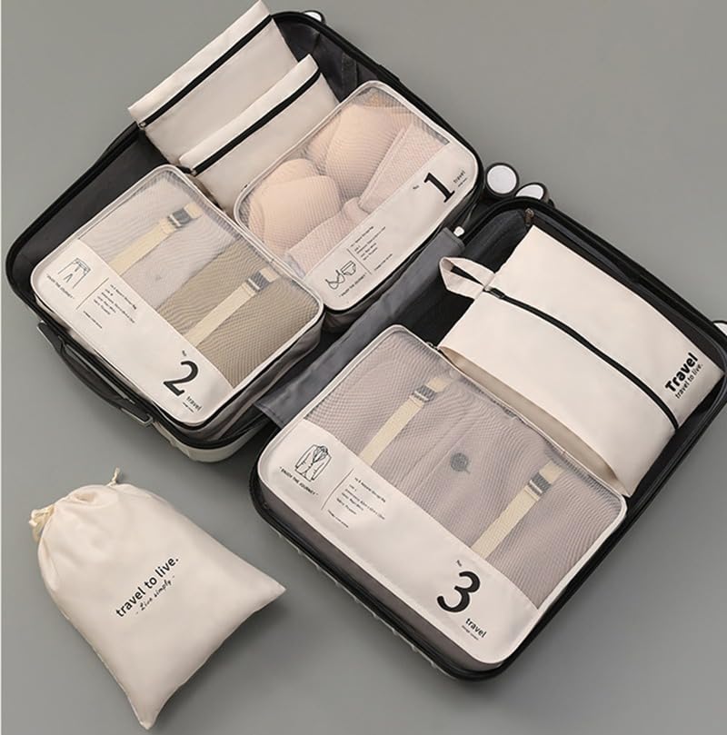 Optimales 7-teiliges Reise Koffer Organizer Set, wasserabweisend, für saubere & trockene Kleidung im Gepäck.
