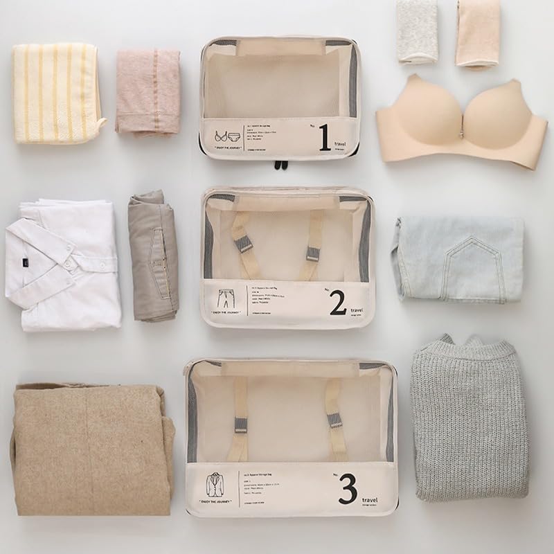 Robustes 7-teiliges Organizer Set für Koffer, wasserabweisend, zur einfachen Trennung von Kleidung & Utensilien.