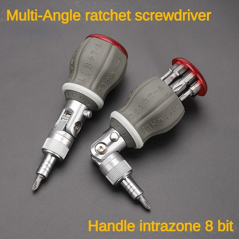 Multifunktions-Ratschenschraubendreher mit 8 austauschbaren CR-V Stahl Bits für diverse Reparaturen & Handwerk.